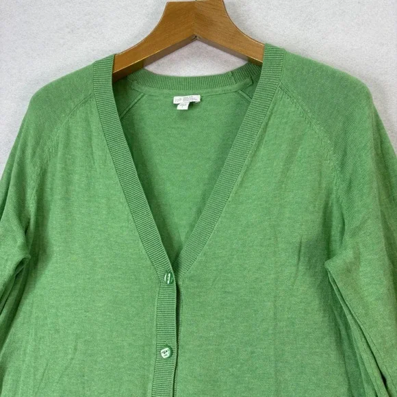 J. Jill Garden Green Organically‎ Grown Cotton V-neck Cardigan Women's L Office - Picture 4 of 6